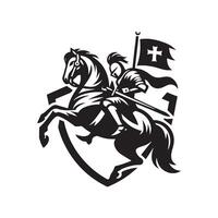 A knight on horseback with a flag and sword vector