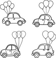 Outlined cars with balloons seamless pattern for coloring books and design vector