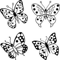 Set of four stylized butterfly illustrations with spotted wing patterns black and white vector