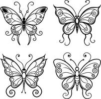Decorative butterfly outline designs for coloring books and creative projects vector
