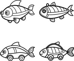 Four cartoon fish outlines for coloring books and educational materials vector