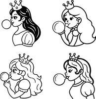 Princesses blowing bubbles line art illustration for coloring books and creative projects vector