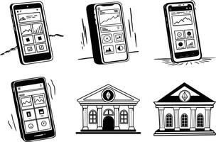 Digital banking with ethereum blockchain concept represented in hand drawn style vector