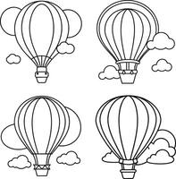 Set of hot air balloon outlines floating in the sky with clouds vector