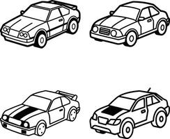 Collection of outline car illustrations for coloring and design projects vector
