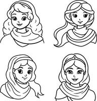 Princess line art graphics collection for coloring books and educational resources vector