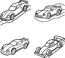 Collection of outline style racing cars on a white background simple design vector