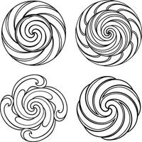 Collection of four stylized swirls in circular outline graphic design elements vector