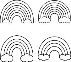 Rainbow coloring page set with clouds and shapes for kids vector