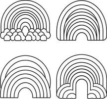 Rainbow icon set with clouds black and white line art for coloring pages vector