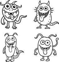 Cute cartoon monster characters with tongue out in black and white style vector