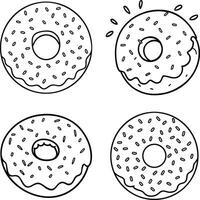 Hand drawn donuts with sprinkles and frosting outline illustration vector