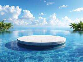 Luxurious Infinity Pool with Floating Lounge Bed Overlooking Tropical Ocean View photo