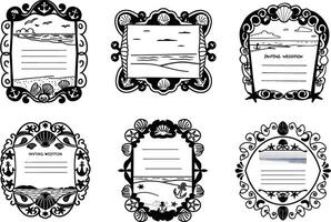 Set of six decorative frames with a nautical beach theme and placeholders vector