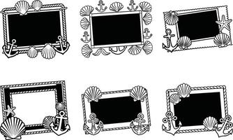 Nautical themed frame collection with shells and anchors illustration vector