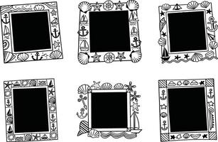 Nautical theme doodle frames collection with seashells and anchors illustration vector