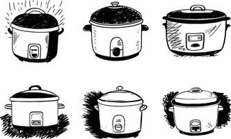 Hand drawn rice cooker illustrations various style sketches of kitchen appliances vector