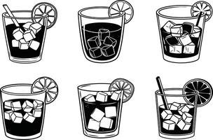 Black and white drinks with ice and orange slice illustration vector