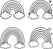 Rainbows with clouds and stars outline collection in simple style vector