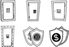 Secure storage of finances safe deposit boxes and shields digital illustration vector