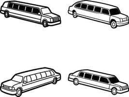 Four limousine car line art illustrations isolated on white background vector