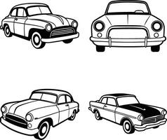 Retro car collection in black and white line art classic automobile illustrations vector