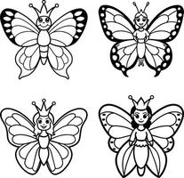 Cute butterfly fairy collection black and white line art illustration for coloring books vector