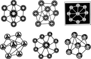 Black and white blockchain network illustration for cryptocurrency decentralization designs vector