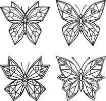 Set of geometric butterfly illustrations for coloring book or decorative design vector
