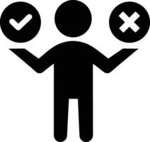 Man Balancing Check Mark And Cross Mark Represents Decision Making Process vector