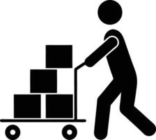 Man Pushing Cart With Boxes Silhouette Black And White Minimal Illustration vector