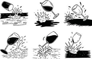 Wine spills hand drawn illustrations set with splashes and drops isolated on white vector