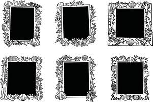 Set of decorative frames with seashells corals and seaweeds isolated on white background vector