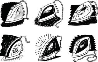 Ironing appliances illustration pattern in black and white seamless repeating design vector