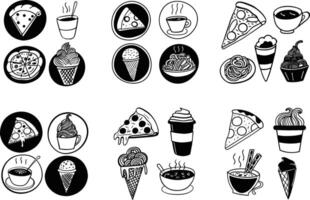 Seamless pattern with hand drawn food icons pizza ice cream and coffee doodle style vector
