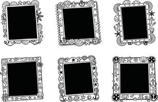 Nautical themed doodle frames with sea elements collection vector