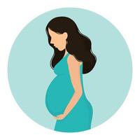 A Beautiful Silhouette of an Elegantly Dressed Pregnant Woman Clothed in a Teal Dress vector