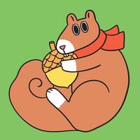 Cartoon drawing of a squirrel with one acorn. vector