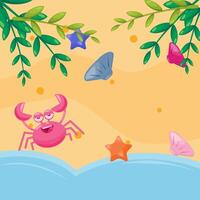 Summer time with crab in the beach vector