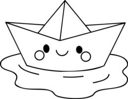 Cute paper boat floating on water, bringing joy and playfulness to rainy day vector