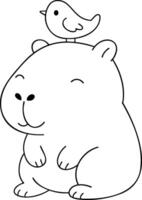 Cute capybara with small bird on its head, radiating joy and playfulness vector