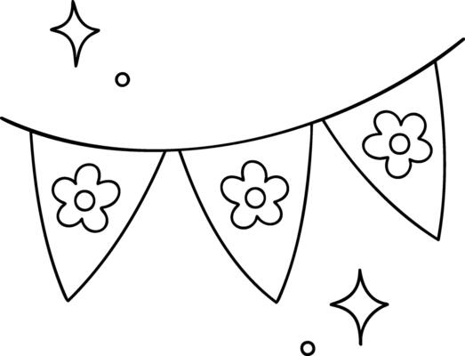 Bunting with floral designs and decorative elements creates festive atmosphere