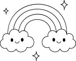 Cute clouds with rainbow and stars create cheerful atmosphere vector