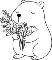 Cute bear holding flowers, expressing joy and warmth in playful design vector