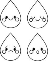 Cute raindrop characters expressing various emotions, perfect for rainy day theme vector