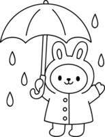 Cute rabbit character holding umbrella on rainy day, spreading joy and warmth vector