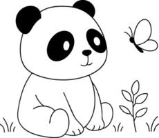 Cute panda sitting and looking at a butterfly vector