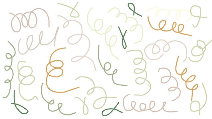 Colorful curvy lines in a variety of pastel shades are scattered across a white background, creating an abstract and playful visual composition