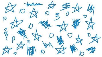 Vivid blue stars and abstract shapes scattered across a white background create a playful atmosphere. This illustration can enhance designs for children s activities, crafts, and art projects vector