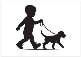 A Baby walking with dog Silhouette vector